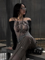 Knitted Mesh Character Print Sheer Top