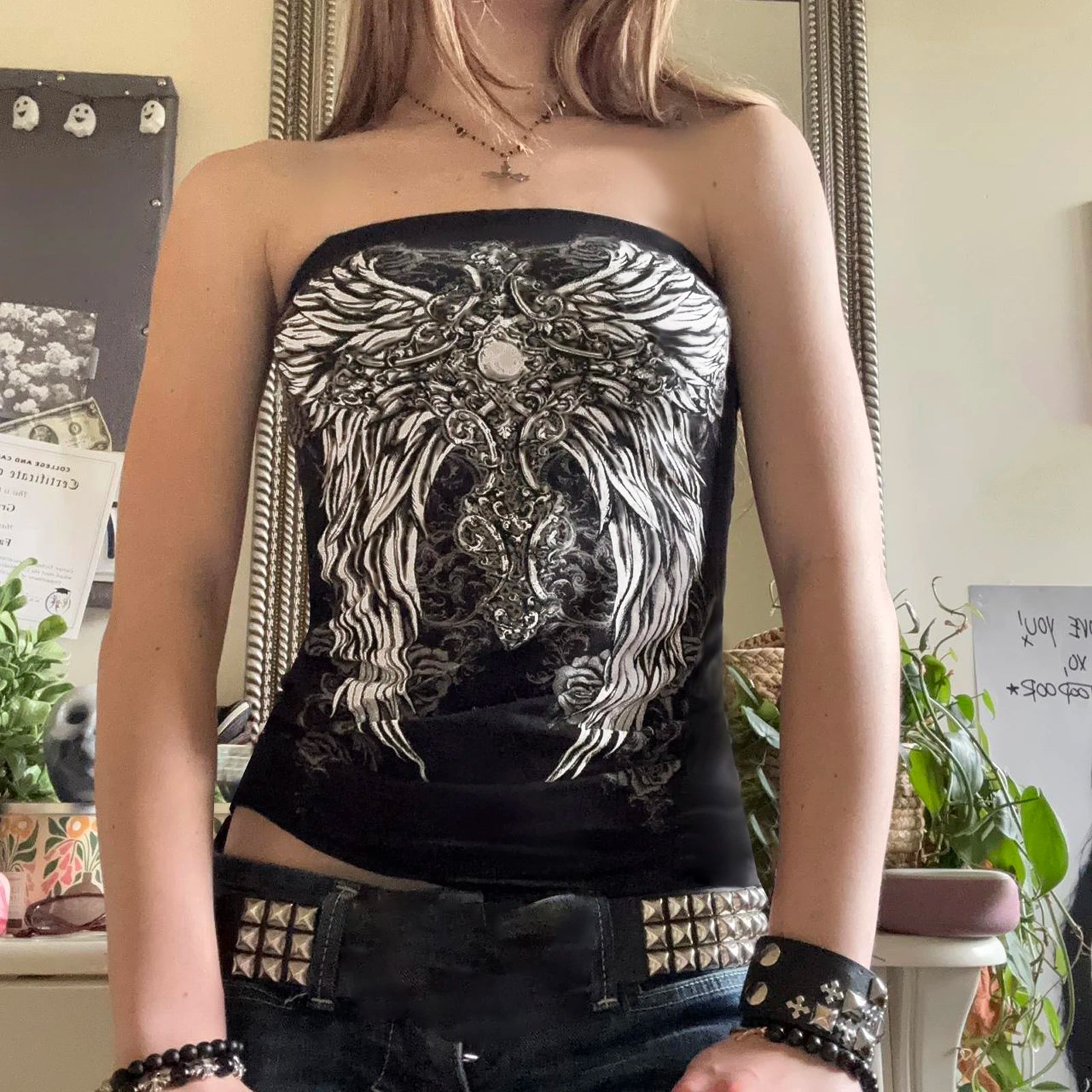 Gothic Wing Print Slim Fit Strapless Main image