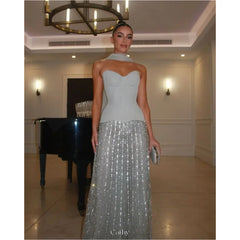 Beaded Strapless Sky Blue Maxi Dress