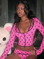 Classic Print Slim Shorts Knit Set