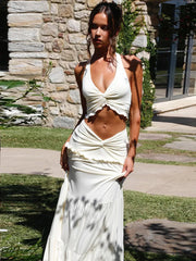 Hollow Out Patchwork Maxi Knit Set