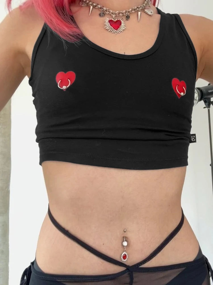 Heart Print Metal Ring Casual Streetwear Cami Top Secondary image