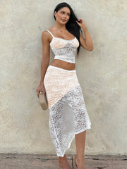 Lace Halter Print Contrast Knit Set