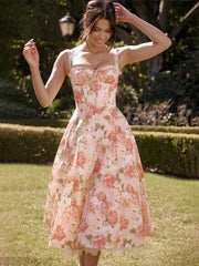 Waist Wrap Spaghetti A-Line Floral Dress