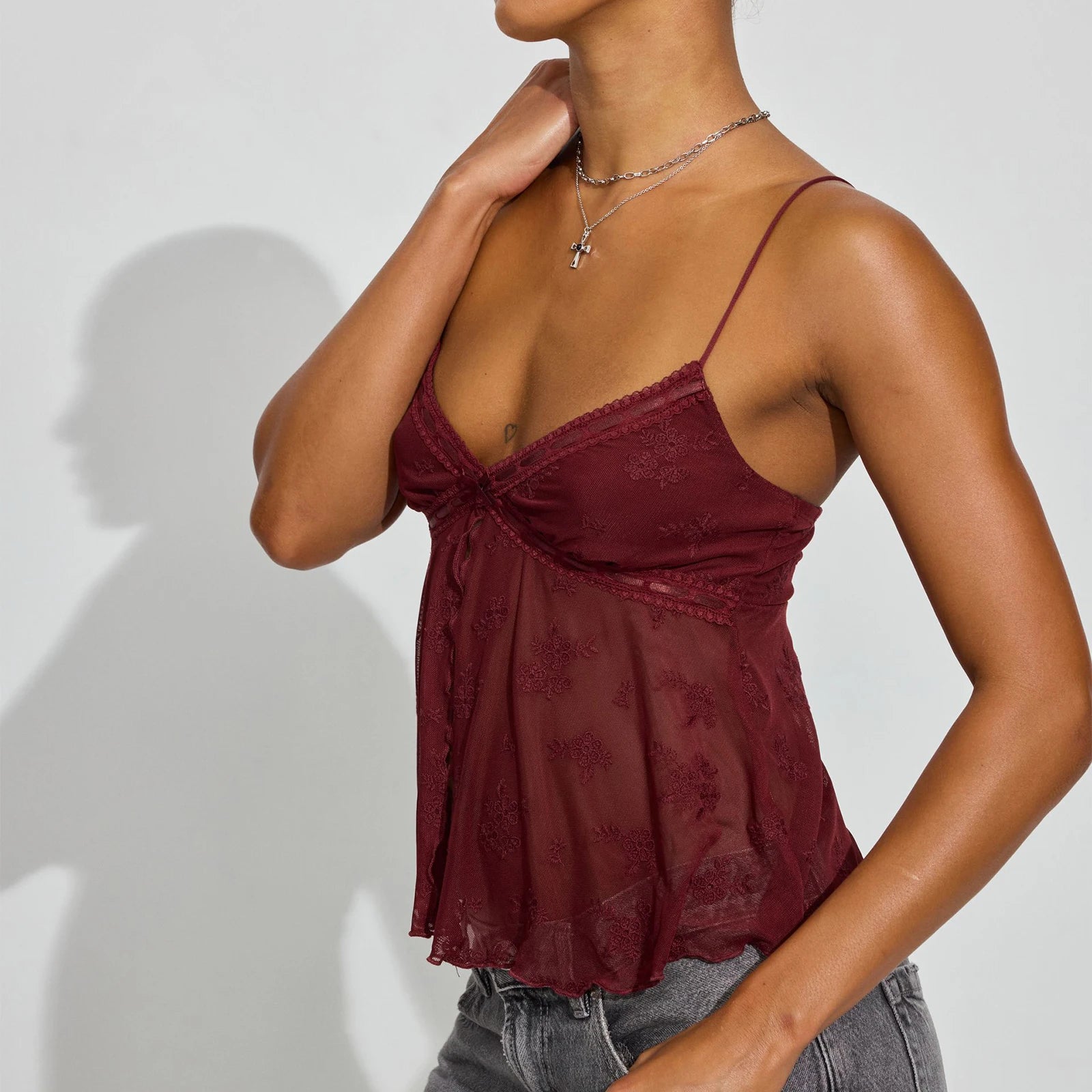 Combhasaki Fairycore Lace Mesh Trim Cami Top Secondary image