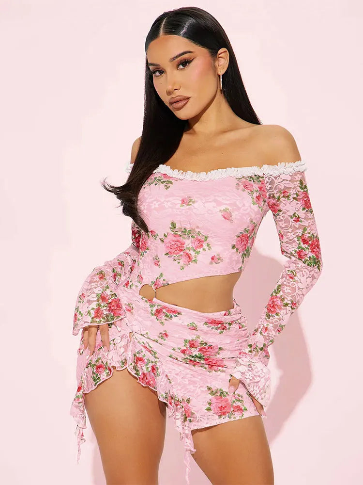 Long Sleeve Backless Hollow Floral Dress Secondary image