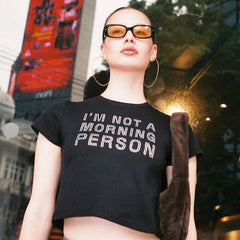 Rhinestone Letter Print Grunge Crop Top