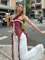 Mesh Scarf Patchwork Lace Ruffled Sheer Top