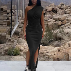 Slit Strapless Backless Maxi Party Dress