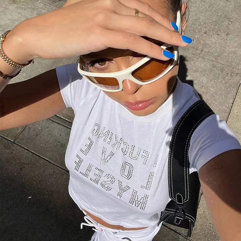 Rhinestone Y2K Harajuku Baby Tees Crop Top Main image