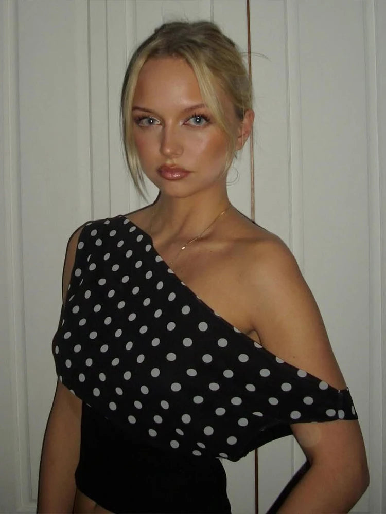 Polka Dot Skew Collar Top Secondary image