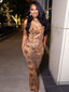 Leopard Halter Flared Two Piece Pants Set
