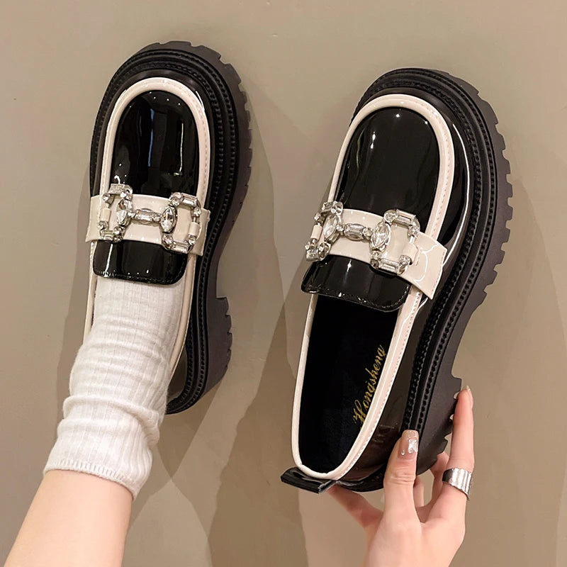 Rhinestone Mix Color Chunky Thick Bottom Non-Slip Shiny Casual Flats Loafers Main image