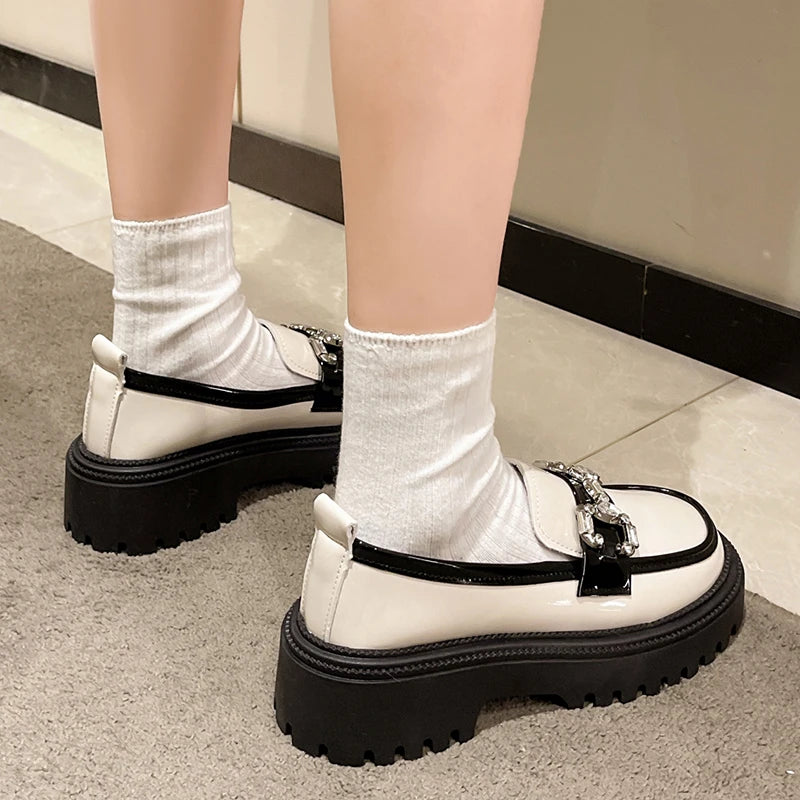 Rhinestone Mix Color Chunky Thick Bottom Non-Slip Shiny Casual Flats Loafers