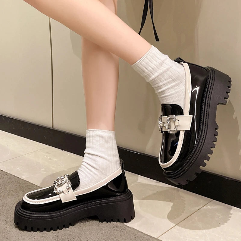 Rhinestone Mix Color Chunky Thick Bottom Non-Slip Shiny Casual Flats Loafers Secondary image