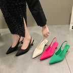 Hot Sale Slip-on Fashion Office Career  Pointed Toe Cap Sandals Low Heel Pumps
