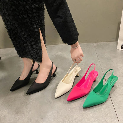 Hot Sale Slip-on Fashion Office Career Sexy Pointed Toe Cap Sandals Low Heel Pumps