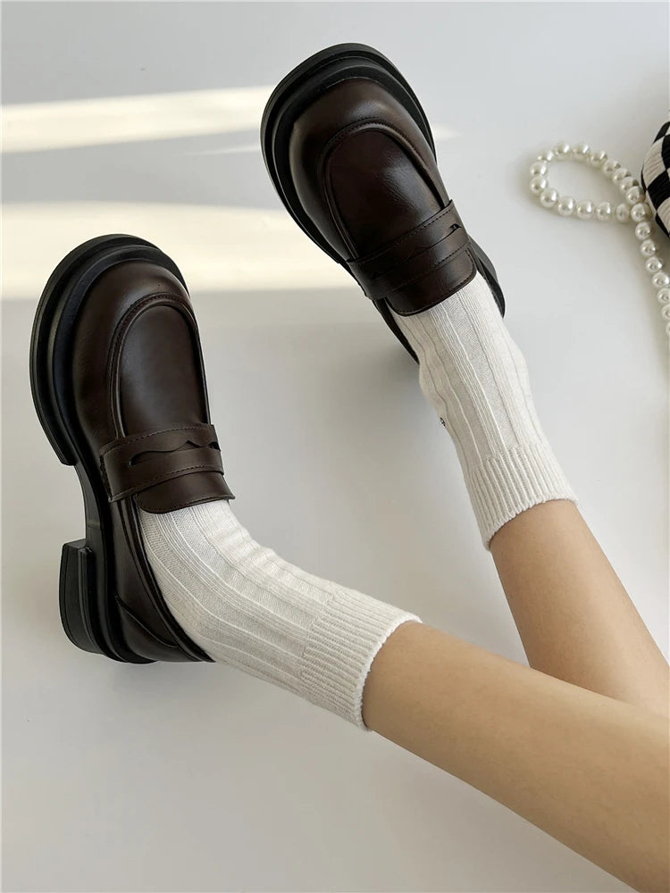 Shallow Mouth Round Toe Black Flats British Style Casual Oxfords Sneakers Loafers Secondary image