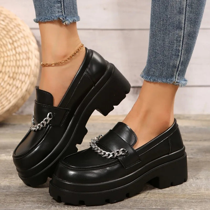Round Toe Platform Fur British Style Casual Sneaker Female Oxfords Creepers Loafers Main image
