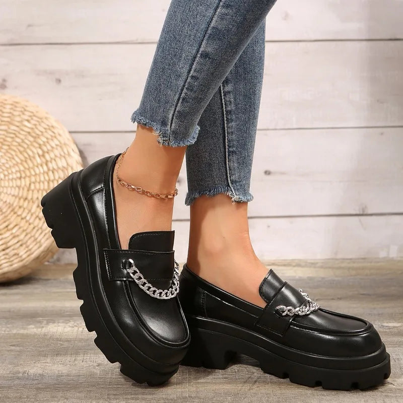Round Toe Platform Fur British Style Casual Sneaker Female Oxfords Creepers Loafers Secondary image