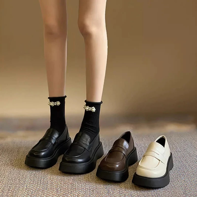 Fur Round Toe British Style Preppy Fall Creepers Platform Oxfords Loafers Main image