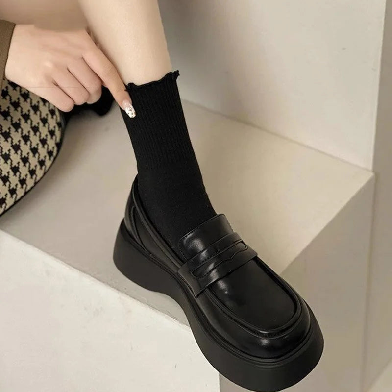 Fur Round Toe British Style Preppy Fall Creepers Platform Oxfords Loafers Secondary image