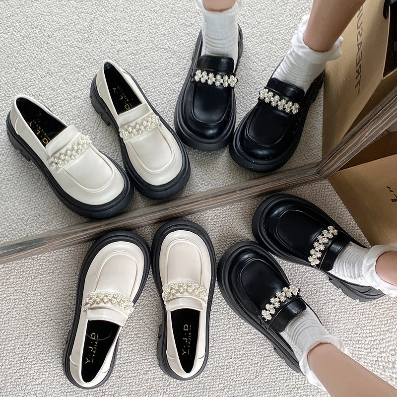 Fur Round Toe British Style Platform Shallow Mouth Leather Sneakers Loafers Main image
