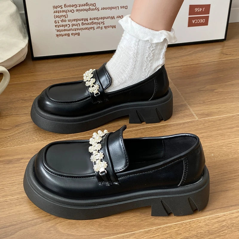 Fur Round Toe British Style Platform Shallow Mouth Leather Sneakers Loafers Secondary image