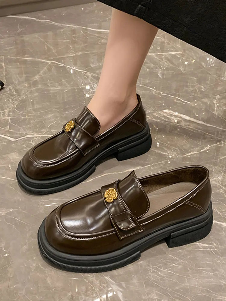 Fur Shallow Mouth Pearl Decoration British Style Oxfords Platform Flats Loafers Main image