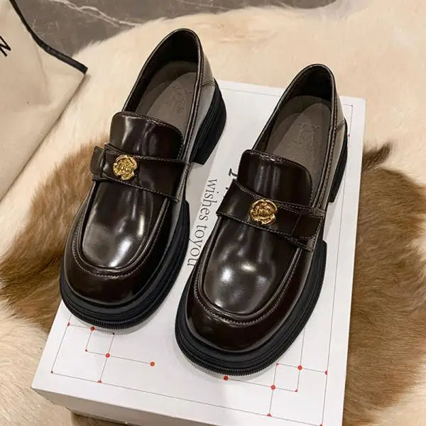 Fur Shallow Mouth Pearl Decoration British Style Oxfords Platform Flats Loafers