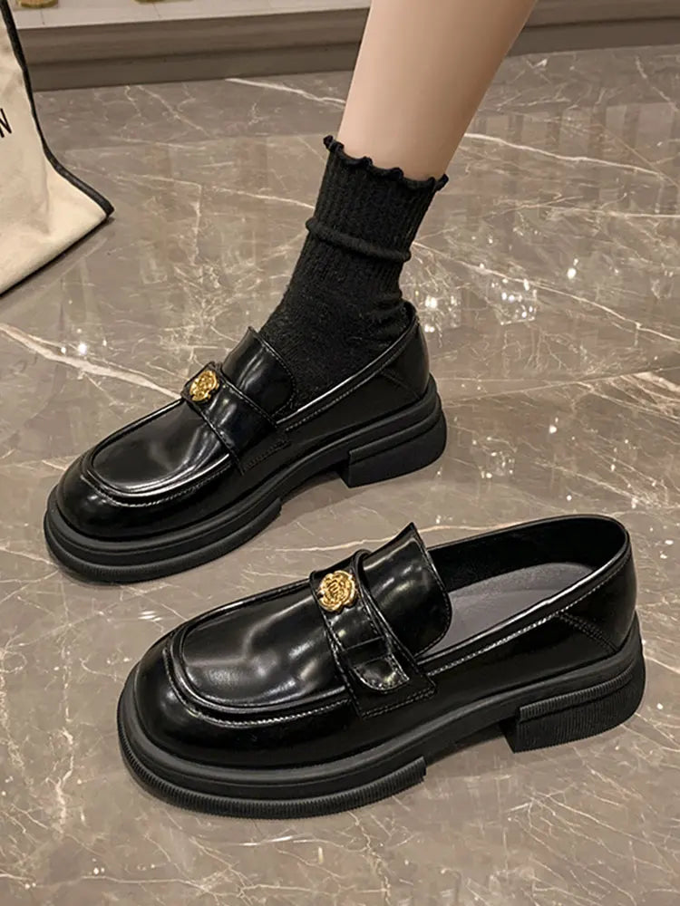 Fur Shallow Mouth Pearl Decoration British Style Oxfords Platform Flats Loafers Secondary image
