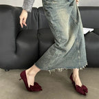 Autumn Elegant Butterfly Knot Stylish Pointed Toe  Stiletto Low Heel Pumps