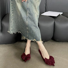 Autumn Elegant Butterfly Knot Stylish Pointed Toe  Stiletto Low Heel Pumps