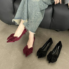 Autumn Elegant Butterfly Knot Stylish Pointed Toe  Stiletto Low Heel Pumps
