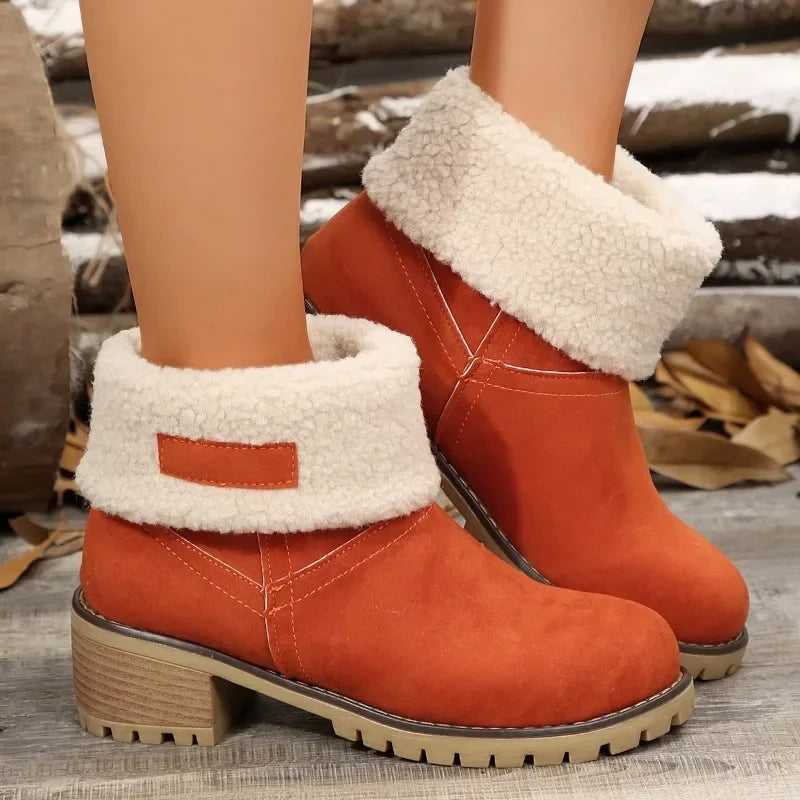 Shoes for Women 2024 Fashion Slip on Women's Boots Winter Round Toe Plush Warm Comfortable Chunky Heel Platform Lady Snow Boots Main image