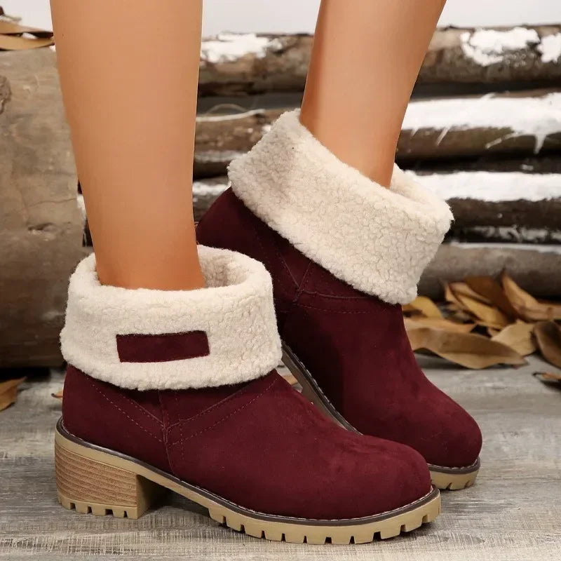 Shoes for Women 2024 Fashion Slip on Women's Boots Winter Round Toe Plush Warm Comfortable Chunky Heel Platform Lady Snow Boots