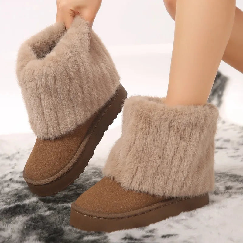 Shoes for Women New Slip on Women's Boots Winter Round Toe Solid Flock Plush Warm Mid Heel Water Proof Casual Snow Boots Secondary image