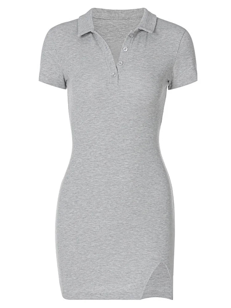 Short Sleeve Slit Cute Solid Party Clothing Midi Dresses Main image