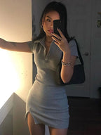 Sleeve Slit  Mini Streetwear Cute Solid Party Clothing Midi Dresses