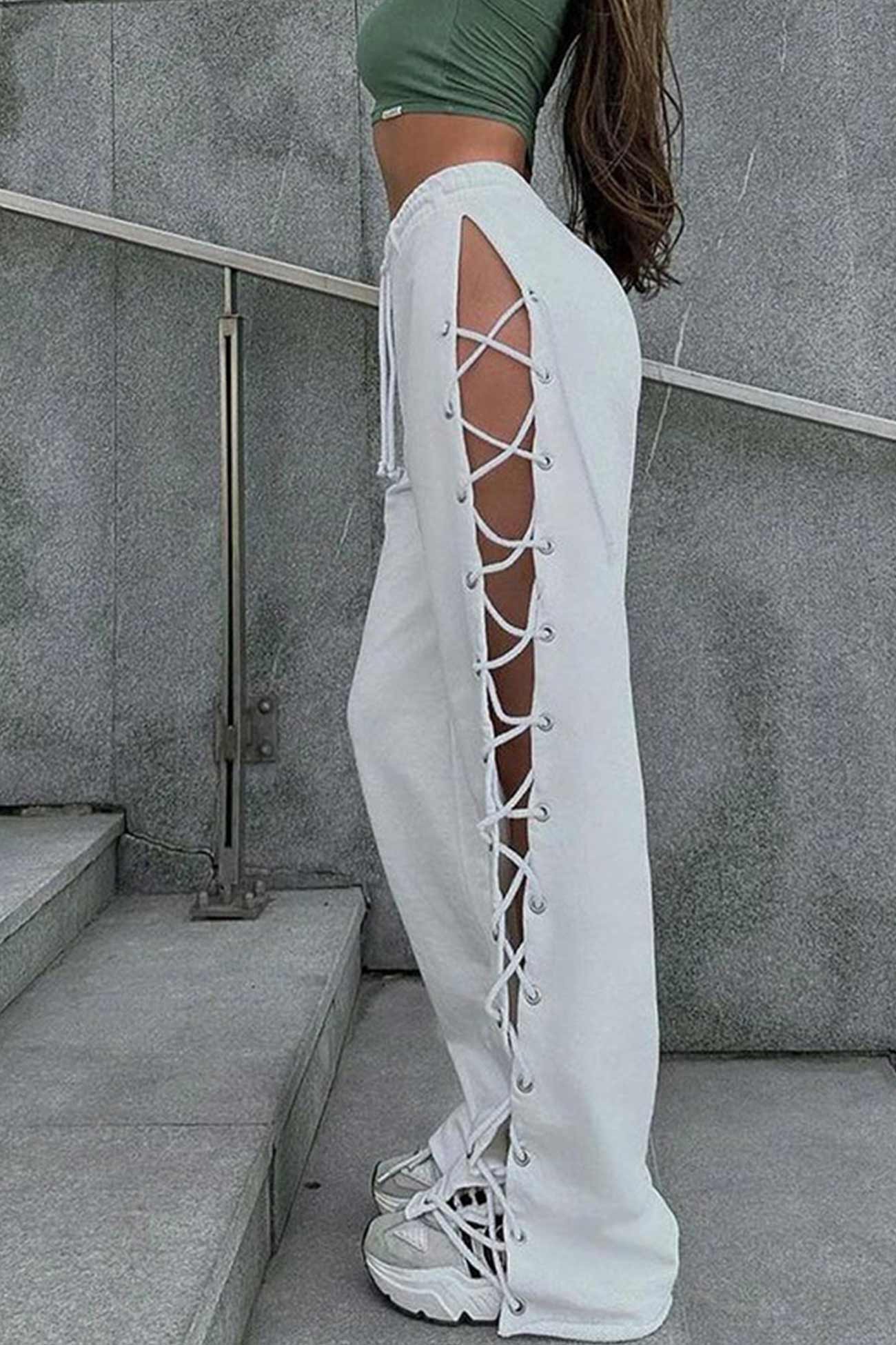 Side Slit Tie-up Cutout Wide-leg Long Pants Secondary image