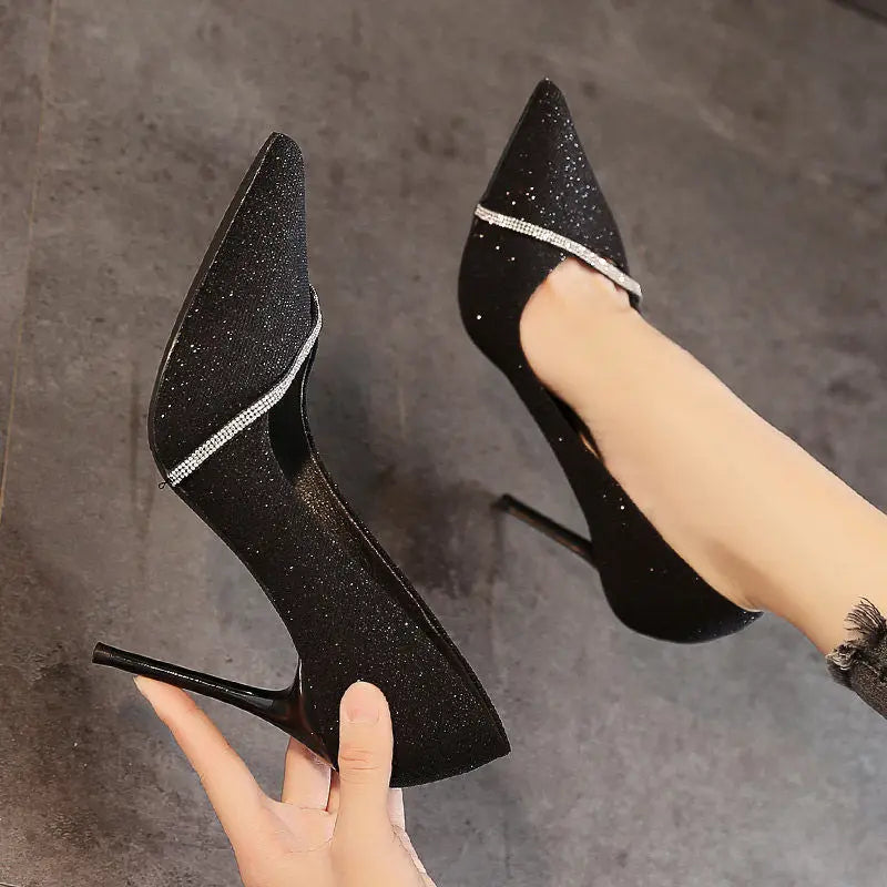 Spring and Autumn Pointy Rhinestone Bridesmaid Fashion High Heel Secondary image