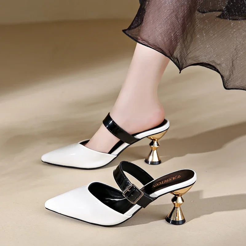 Size 35-43  Pointed Closed Toe Summer Women's Casual Mules Low Heel Pumps Main image