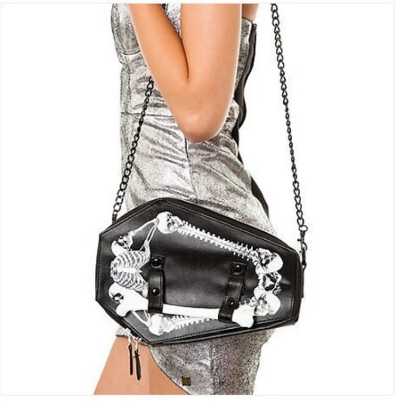Skeleton Coffin Gothic Bat Black PU Leather Crossbody Bag Main image