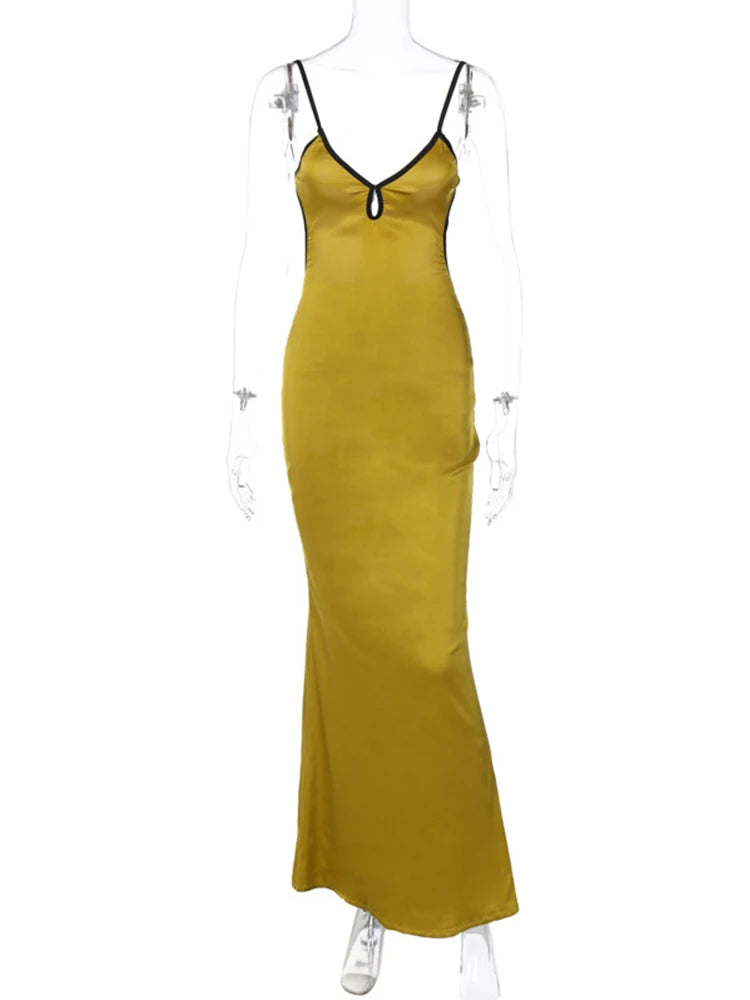 Sleeveless Backless Patchwork Lace Up Cut Out Elegant  Maxi Beach Outfit Midi Dresses