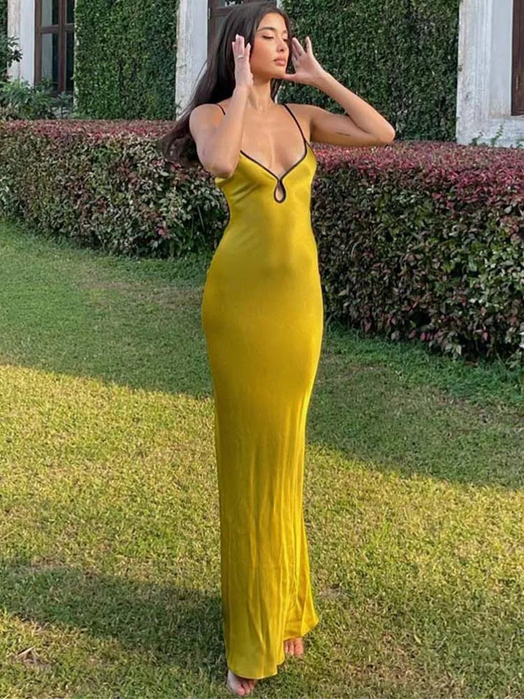 Sleeveless Backless Patchwork Lace Up Cut Out  Maxi Prom Midi Dresses
