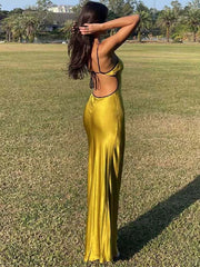 Sleeveless Backless Patchwork Lace Up Cut Out  Maxi Prom Midi Dresses