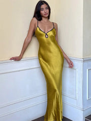 Sleeveless Backless Patchwork Lace Up Cut Out  Maxi Prom Midi Dresses