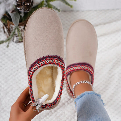 Snow Boots Women Winter New Cashmere Warm Thick Soles Without Heel-covered Hair Half Slipper Cotton Shoes Cashmere Warm Boots