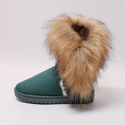 Faux Fur Mid-Calf Thermal Plush Lined Flat Outdoor Snow Boot