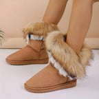 Faux Fur Mid-Calf Thermal Plush Lined Flat Outdoor Snow Boot